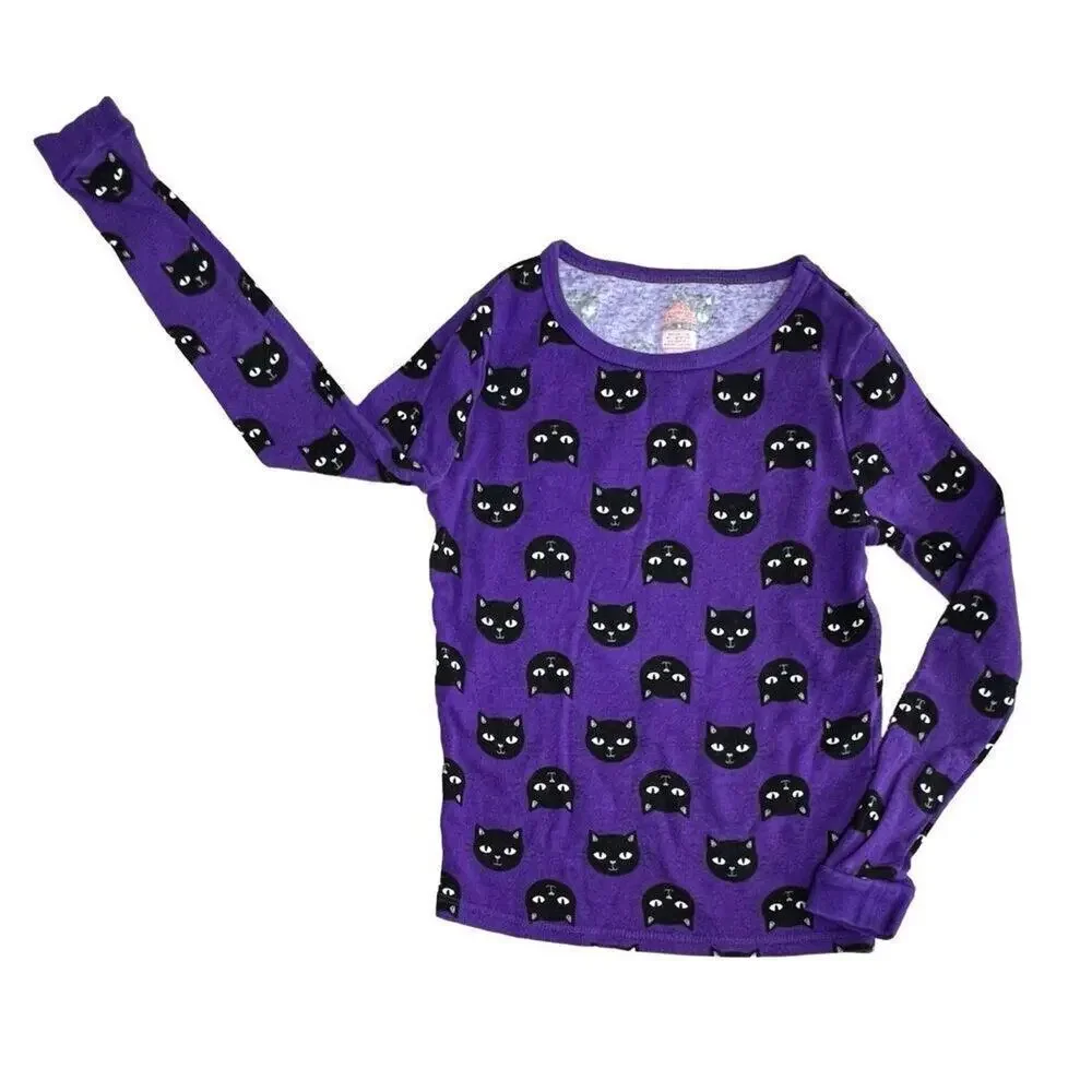 Celebrate‎ Halloween Purple Black Cats Sleepwear Knit Pajama Set 8 Spooky Fun